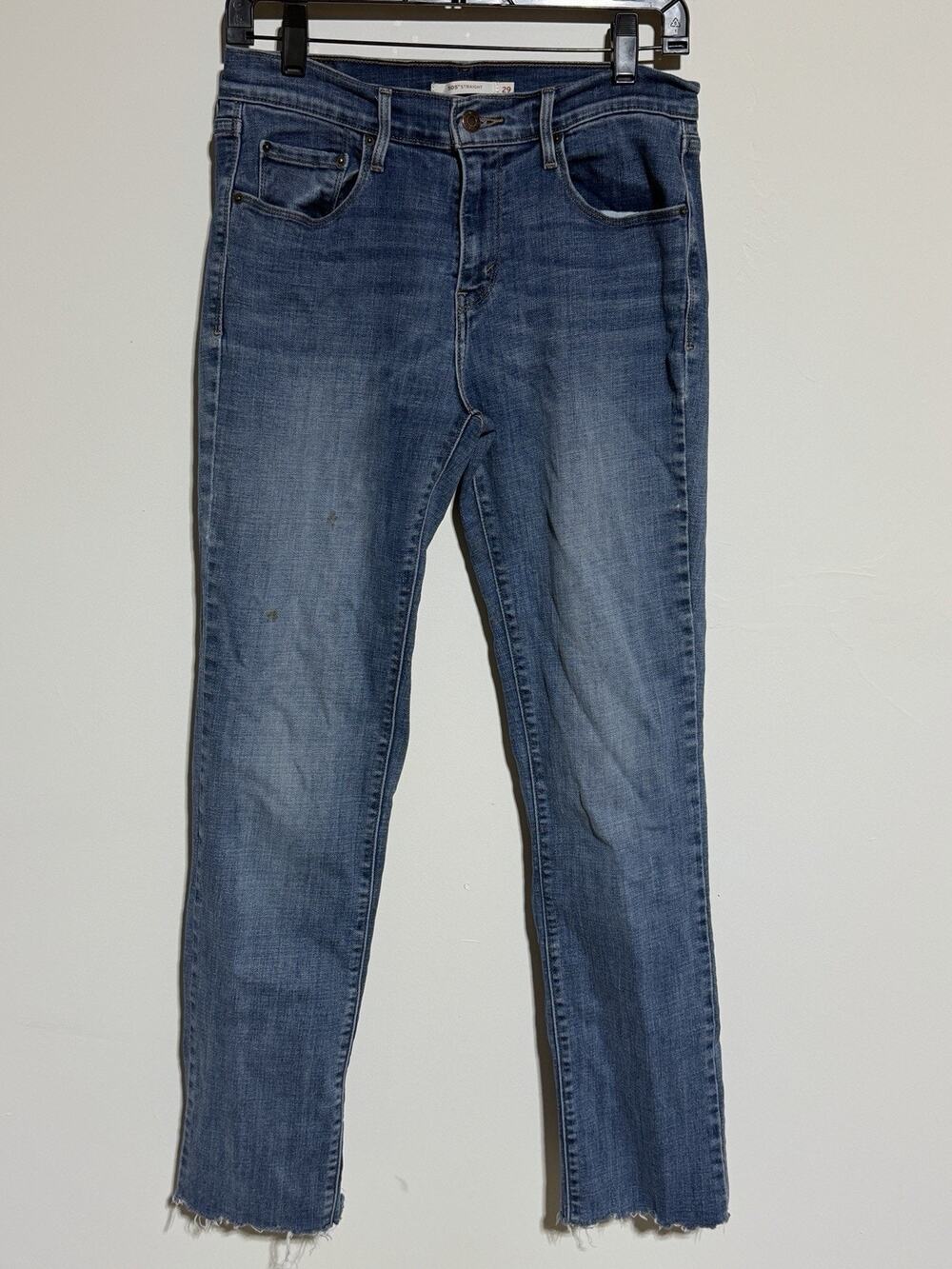 Levis 505 Straight Jeans Womens Size 29 Medium‎ Wash Blue Stretch 5 Pockets